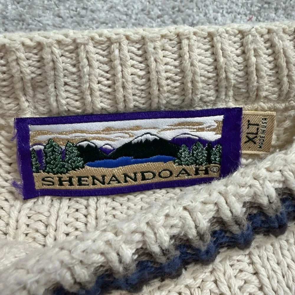 Vintage Shenandoah Deer‎ Sweater Mens XLT Beige Embroidered Animal Knit USA 90s